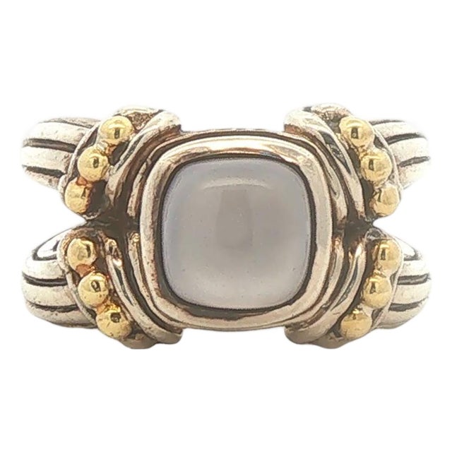 Sterling Silver and 18k Gold Blue Chalcedony Ring, Size 7 For Sale