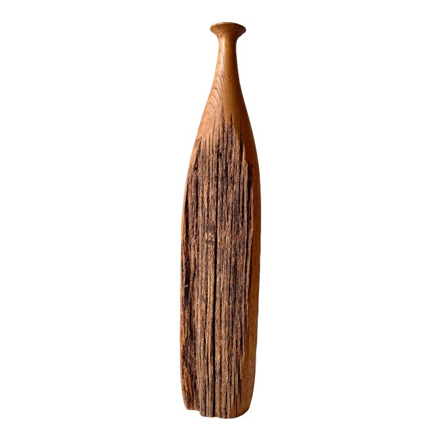 Late 20th Century Turned Live Edge Wood Bottle Vase For Sale