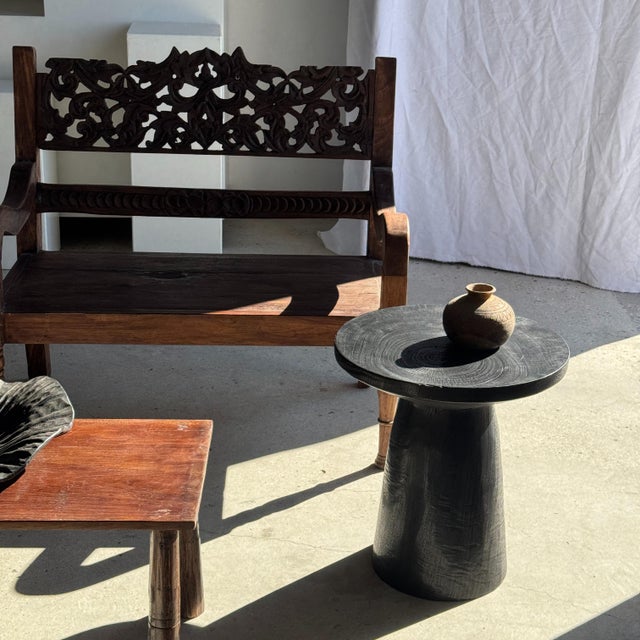 Side Table in Black Mango Wood with Minimalist Conical Base, 1980s For Sale - Image 9 of 11