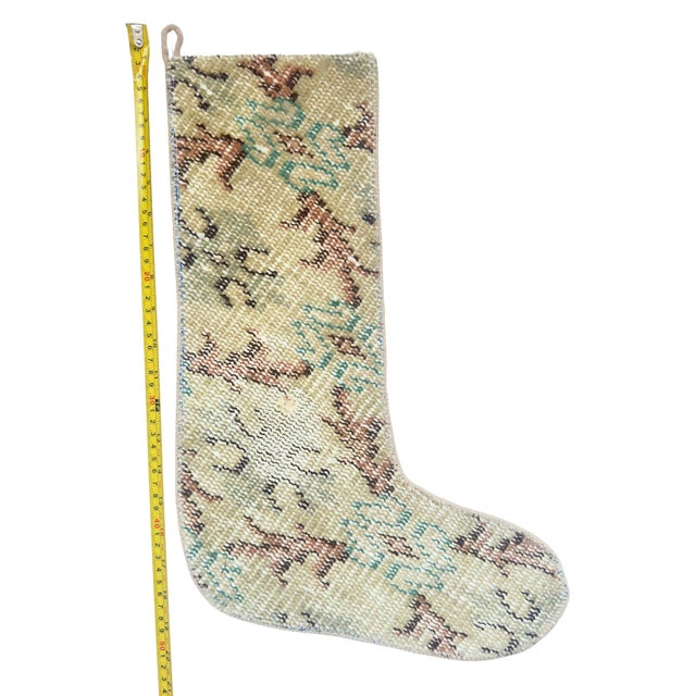 Sand & Rust Vintage Kilim Christmas Stocking, Teal Accent Wool, 11.8 X 17.7 in – Handwoven One of a Kind Decor For Sale - Image 6 of 7