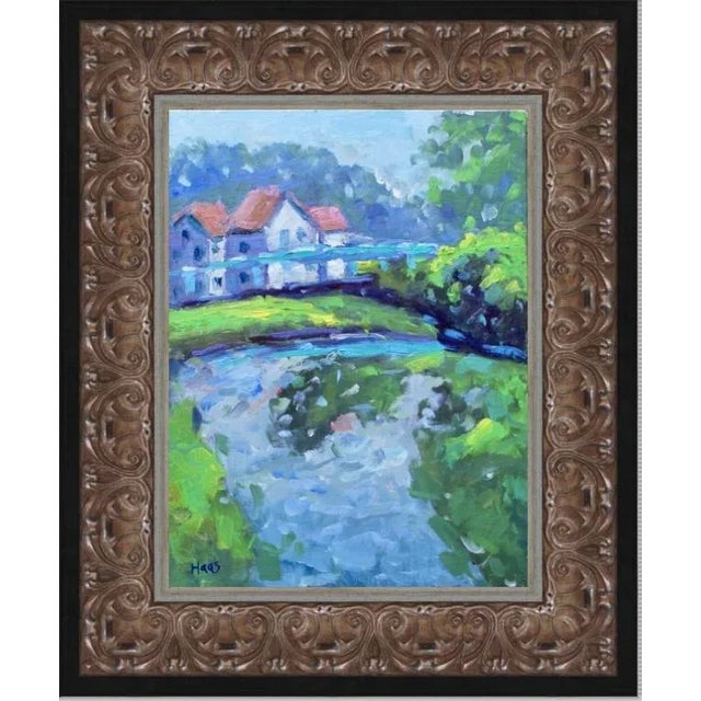 "Blue Bridge at the Canal" Contemporary Impressionist Landscape Oil Painting by Lisa Haas Eckle For Sale - Image 10 of 10