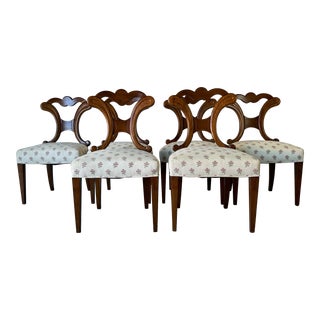 70's Hollywood Regency Biedermeier Style Walnut Dining Chairs - Set of 6 For Sale