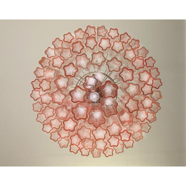 Italian 78 Pink Murano Glasses Tronchi Chandelier, 1990s For Sale - Image 13 of 18