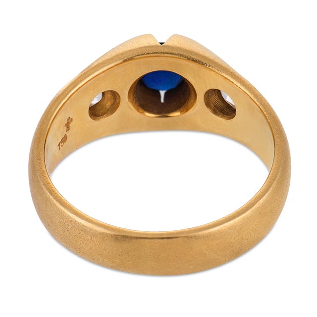 1900-1909 Victorian Sapphire Old European Cut Diamond 18k Yellow Gold Ring, Size 10.75 For Sale In Los Angeles - Image 6 of 6