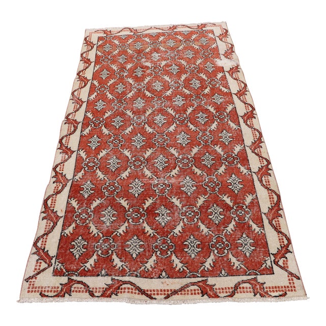 1970s Contemporary Style Floral Design Red Handmade Oushak Rug For Sale