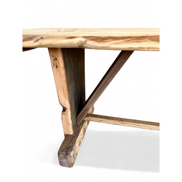 Rustic European Farmhouse Natural Trestle Bench 90" For Sale - Image 11 of 11