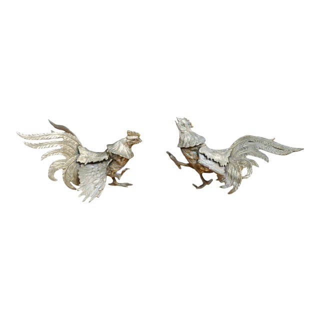 Pair of Brass Rooster Figurines For Sale