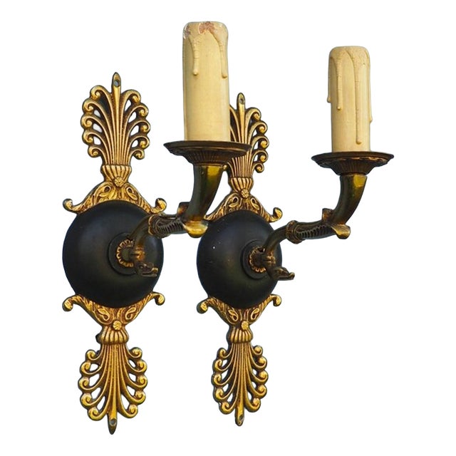 French Serpent Wall Sconces in Ornate Bronze and Gold, 1920s, Set of 2 For Sale