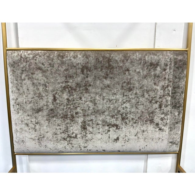 Metal Baker Modern Taupe Crushed Velvet and Sati Brass Phillipa Q Canopy Queen Bed For Sale - Image 7 of 8