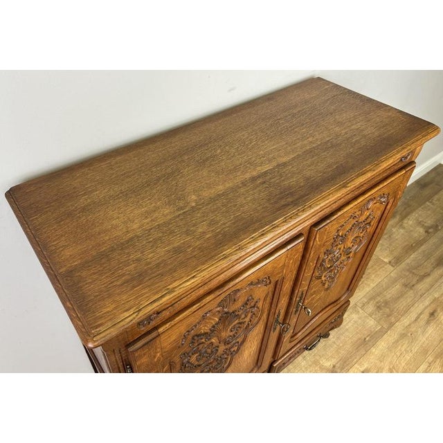 Vintage French Louis XIV Oak Sideboard with Carved Cupboard For Sale - Image 10 of 13