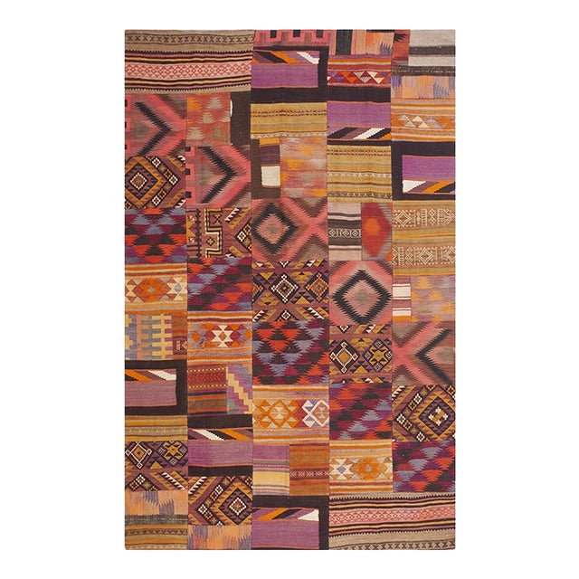 1930s Antique Multicolor Geometric Tribal Turkish Village Kilim Flatweave Rug For Sale