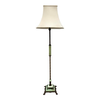 1970s Jade Green Onyx Antique Brass Floor Lamp For Sale