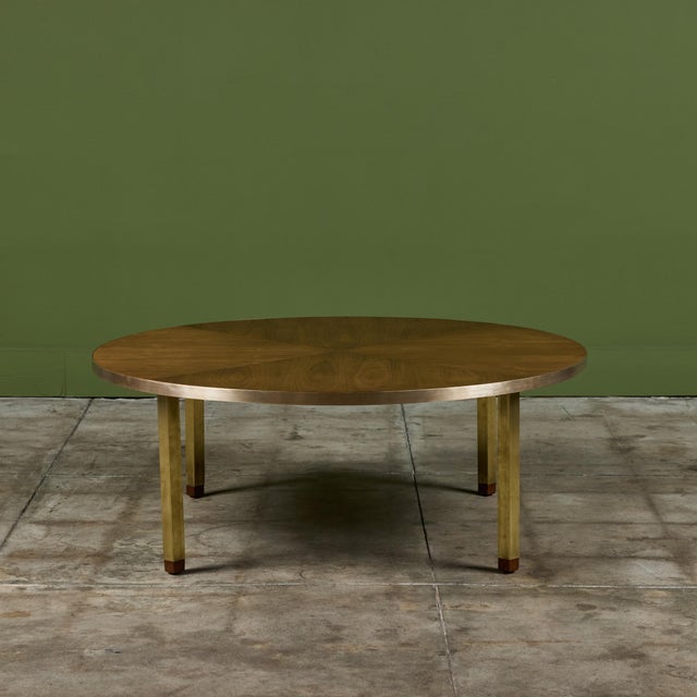 Round Walnut Coffee Table With Brass Detail For Sale - Image 4 of 12
