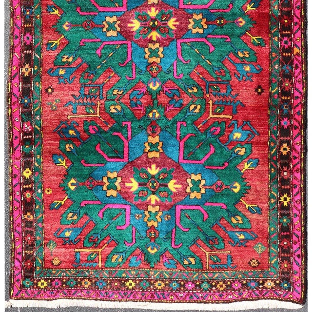 Tribal Vintage Large Caucasian Kazak Rug With Green Medallions on Red Field 5'8 X 10'7 For Sale - Image 3 of 15
