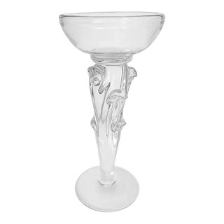 Sculptural Hand-Blown Clear Glass Pedestal Vase | Detroit Modern | 1950s For Sale