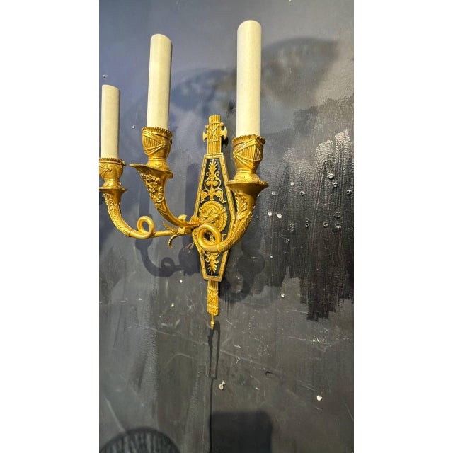 1920 French Empire Style Bronze Sconces With Lion Heads - a Pair For Sale - Image 4 of 12