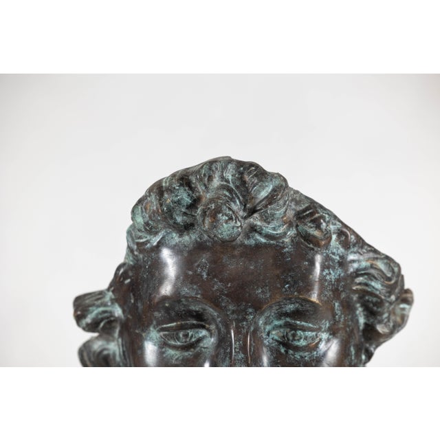 Bronze Renaissance-Inspired David Head Sculpture on Black Marble Base For Sale - Image 11 of 12