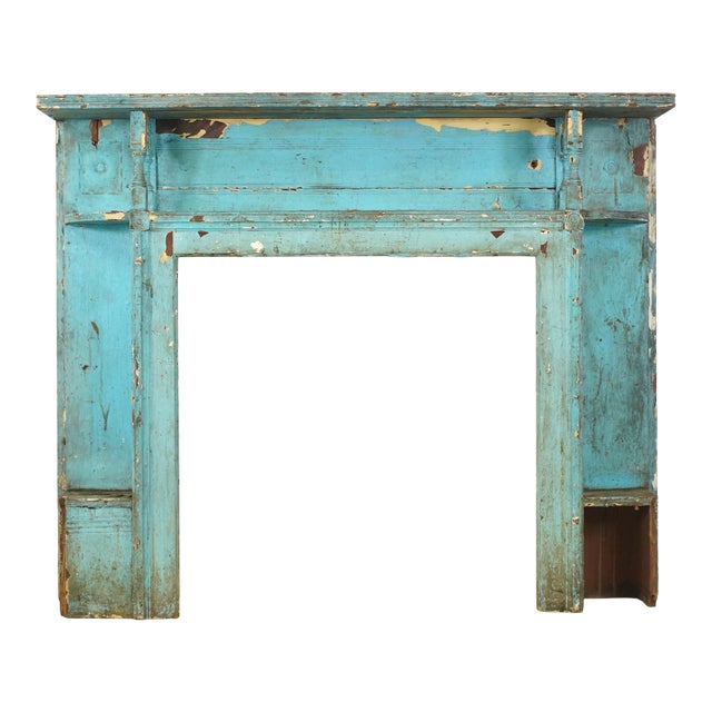 Reclaimed Georgian Distressed Blue Wooden Fireplace Mantel For Sale