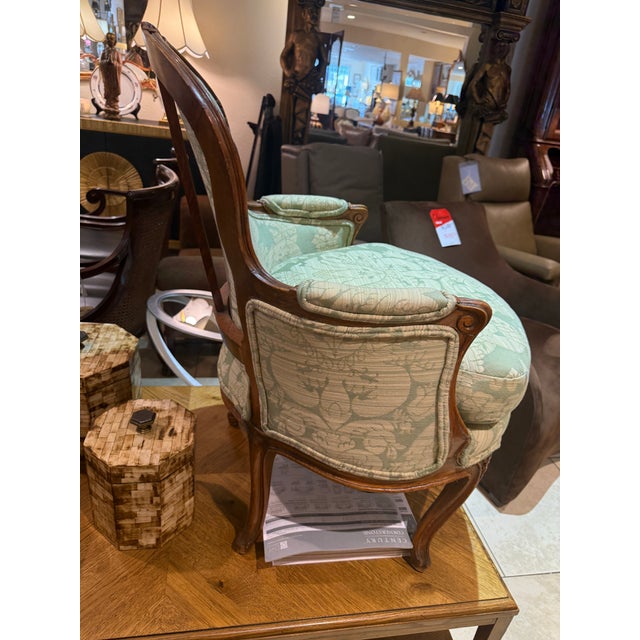 Late 19th Century French Walnut Bergère in Green Cotton Damask For Sale - Image 16 of 16