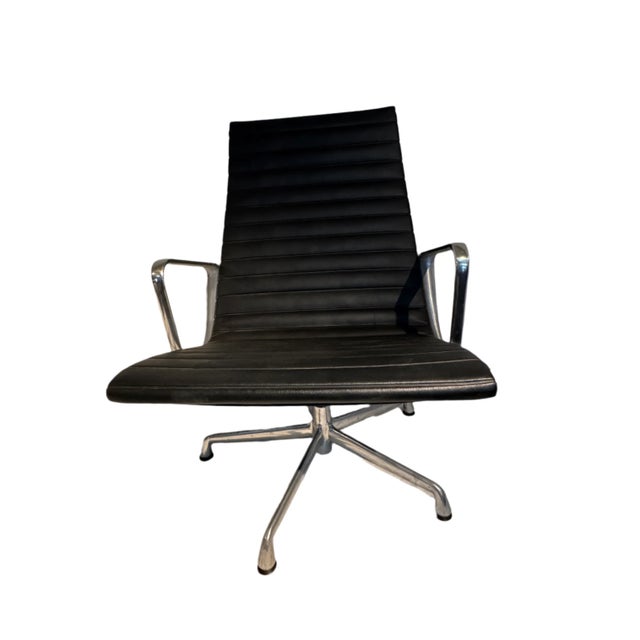 Late 20th Century Vintage Eames Lounge Chairs Pair Black Leather Post 1985 For Sale - Image 5 of 8