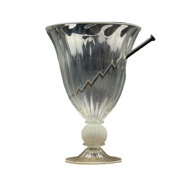 Vintage Large Postmodern Hand-Blown Glass Sculpture With Opalescent Sphere and Nail For Sale