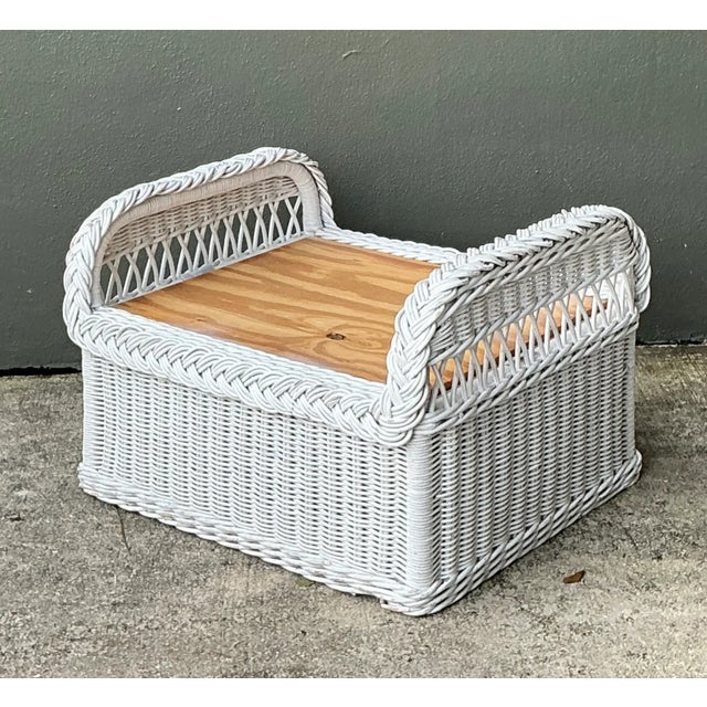 Vintage Braided White Rattan Ottoman For Sale - Image 11 of 12