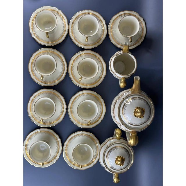 Vintage Сream and Gilt Coffee Service by R. Leclair for Limoges, France, Set of 21 For Sale - Image 10 of 12