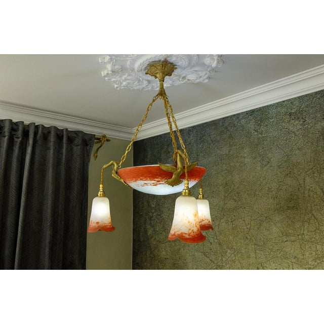 Empire French Red and White Glass and Bronze Chandelier, 1925 For Sale - Image 11 of 18
