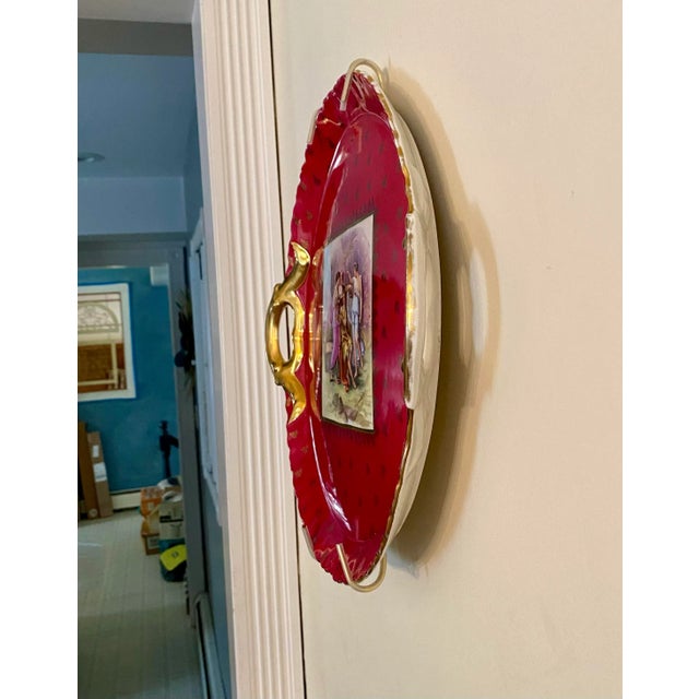 1890s Antique Red and Golden Porcelain Victoria Carlsbad Tray For Sale - Image 4 of 13
