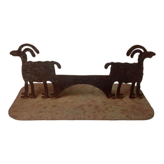 1990s Artisan Hand Cut Iron Boot Scrape With Goats For Sale