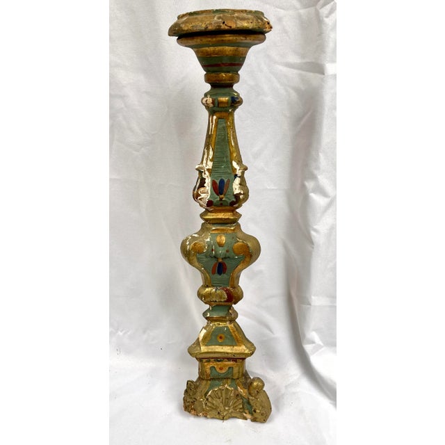 Antique 1800s French Polychrome Altar Candle Holder For Sale - Image 10 of 13