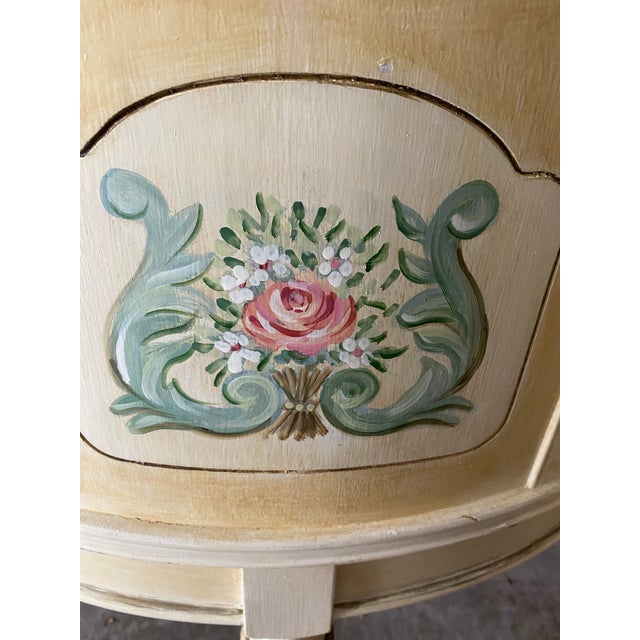 Cream Vintage French Hand-Painted Floral Round Side Table For Sale - Image 8 of 9