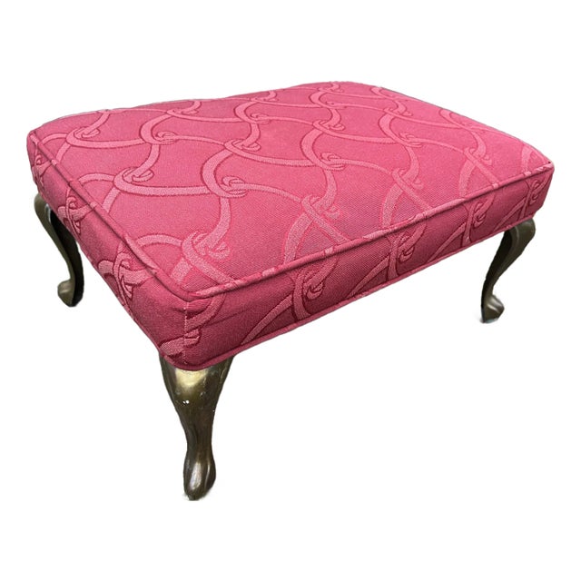 1970s Red Covered Ottoman With Gold Legs For Sale