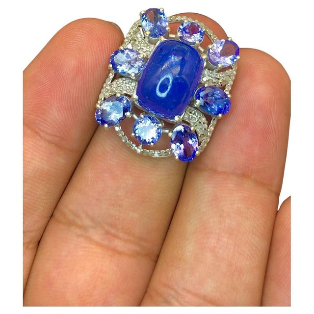 Bochic "Orient" Vintage Diamond & Tanzanite Ring Set 18K White Gold & Silver For Sale - Image 15 of 18