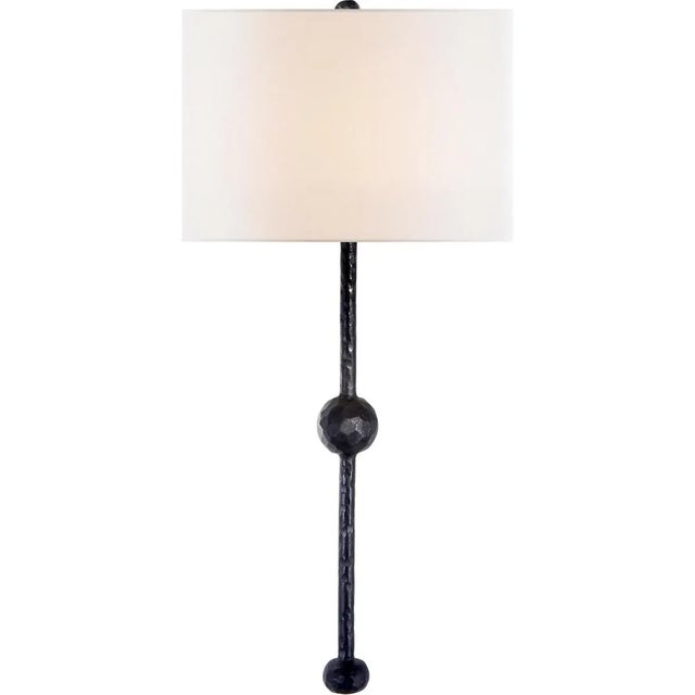 Transitional Suzanne Kasler for Visual Comfort Signature Carey Rail Sconce in Aged Iron with Linen Shade For Sale - Image 3 of 4