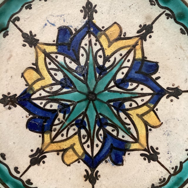 Late 19th Century Large Moroccan Ceramic Wall Decor Plate Polychrome Handcrafted Hand Painted Glazed From Fez For Sale - Image 4 of 12