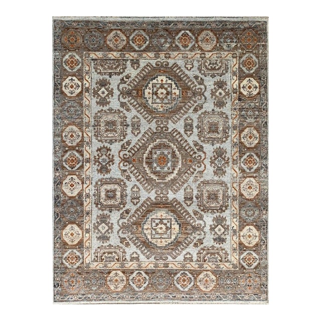8x10 Sloane Kazak Ivory Floral Traditional Hand Knotted Wool Carpet Rug For Sale
