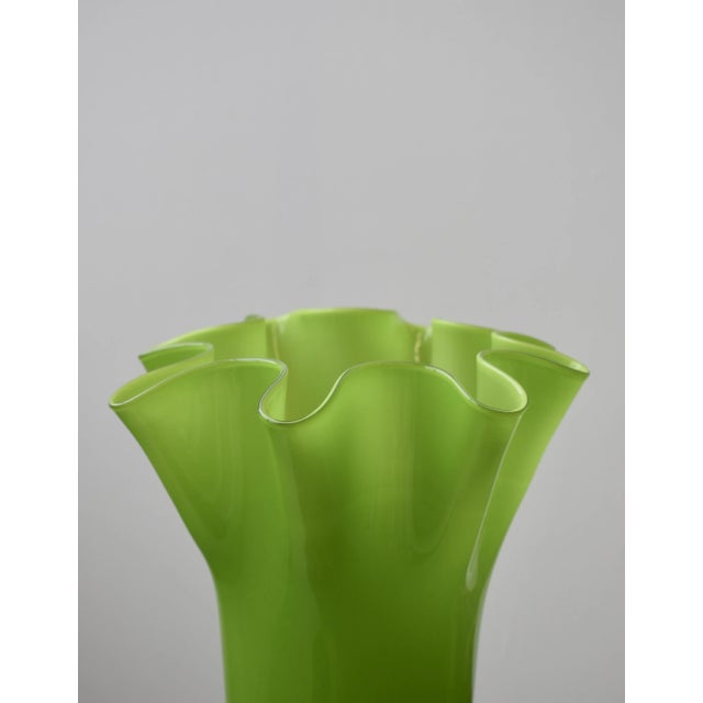 Vintage Lime Green Handblown Glass Undulating Vessel, Circa 1960s For Sale In New York - Image 6 of 17