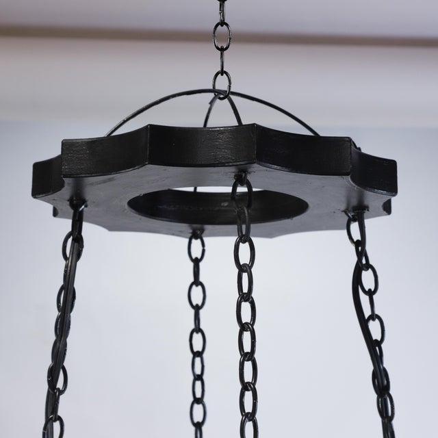 Vintage Handcrafted Iron Black and Gold 8-Light Pendant Chandelier For Sale - Image 4 of 10