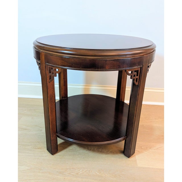 Drexel Heritage Drexel Heritage Chinese Chippendale Banded Mahogany Side Table Round For Sale - Image 4 of 9