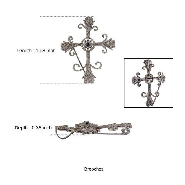 Artisan Crafted Fleur De Lis Cross Brooch Pendant in 925 Sterling Silver For Sale - Image 9 of 13