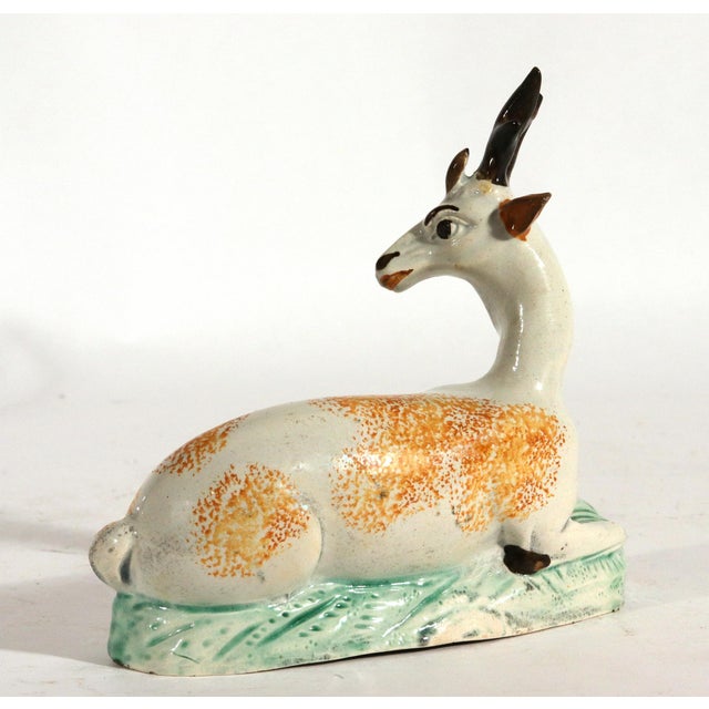 English English Staffordshire Prattware Pottery Figure of a Stag For Sale - Image 3 of 8