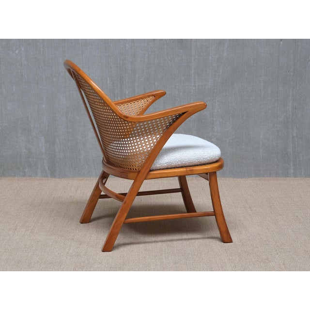 1940s Vintage Armchair in Cherry Wood and Cane and Bouclé by Frits Schlegel, Denmark, 1940s For Sale - Image 5 of 15