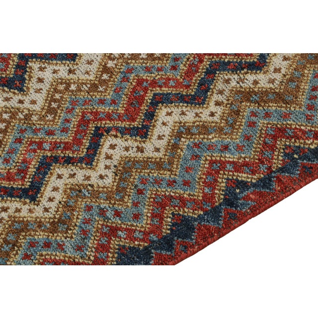 Tribal 2010s Rug & Kilim’s Antique Tribal Style Rug in Red, Blue and Beige-Brown Chevrons For Sale - Image 3 of 7