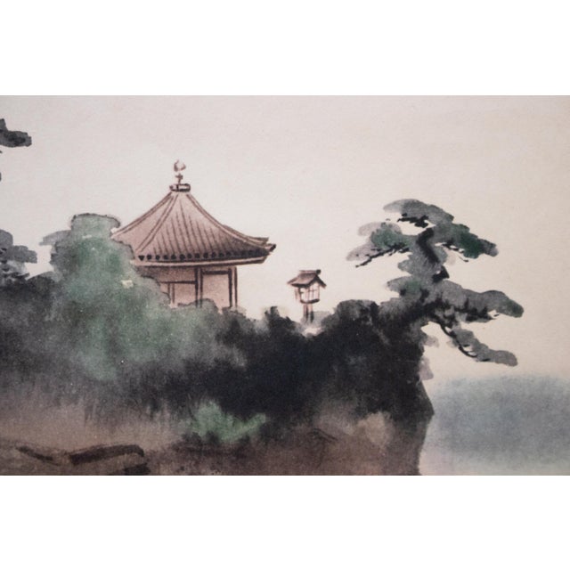 Large Showa Era Japanese Monochrome Print, Seascape With an Island For Sale - Image 4 of 10