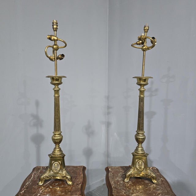 Metal Church Candlestick Table Lamps, 1920, Set of 2 For Sale - Image 7 of 7