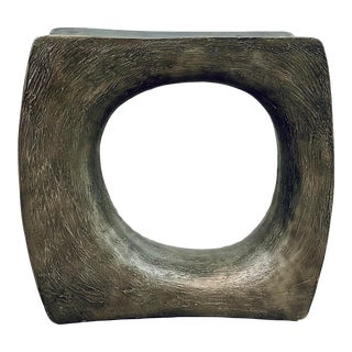 Modern Brutalist Inspired Geometric Textured Antique Silver Side Table For Sale