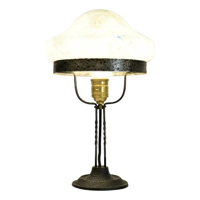 Art Nouveau Wrought Iron and Glass Table Lamp Jugendstil, Sweden, 1920s For Sale