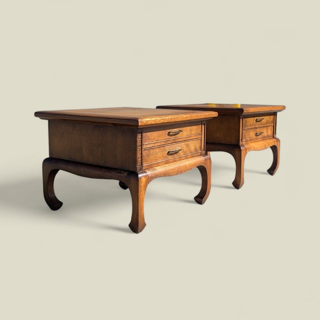 Chinoiserie Pair of Mid-Century Solid Wood Chinoiserie Nightstands For Sale - Image 3 of 16
