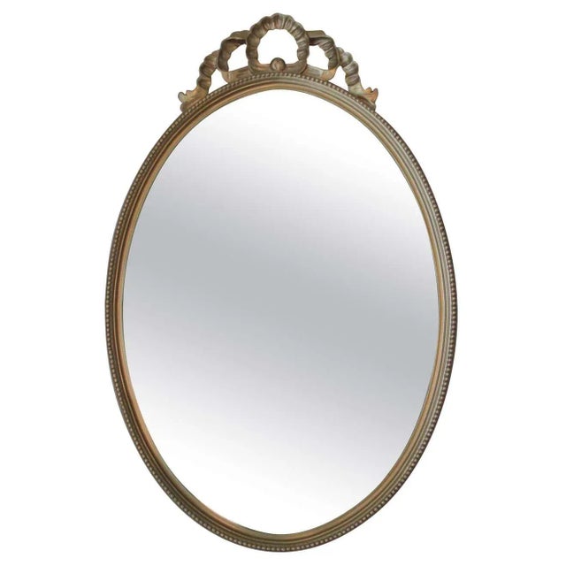 Glass Vintage Mid 20th Century Gold Oval Mirror For Sale - Image 7 of 7